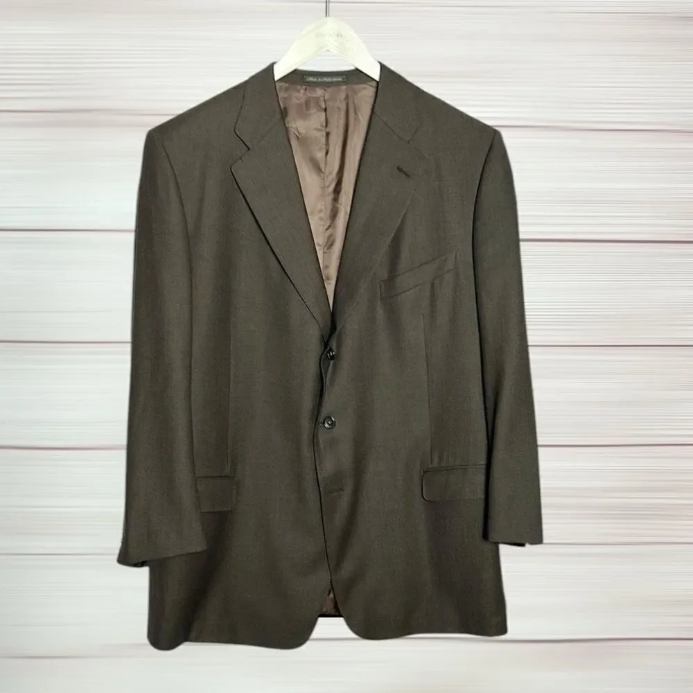 Ermenegildo Zegna Switzerland Wool Suit Jacket Blazer Taupe Brown 46L